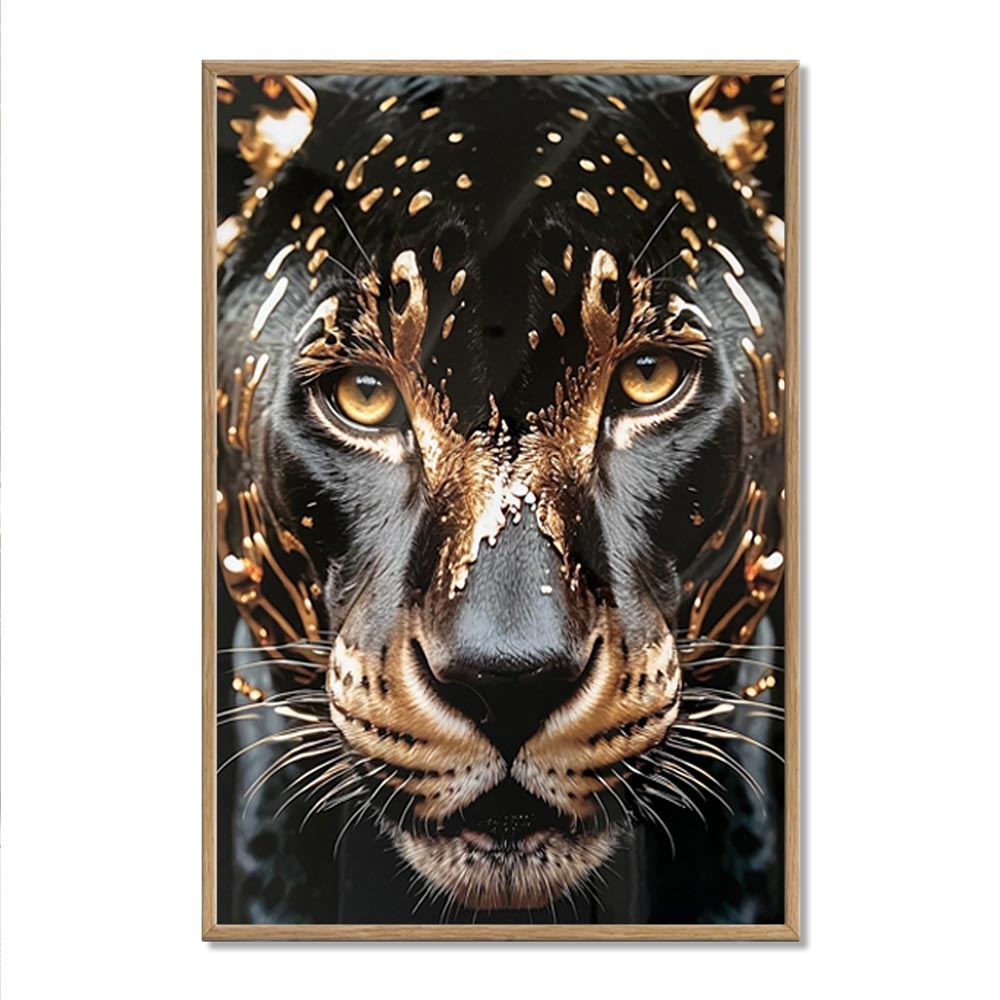 Toile effet laquee cadre en bois panthere noire 40x60cm
