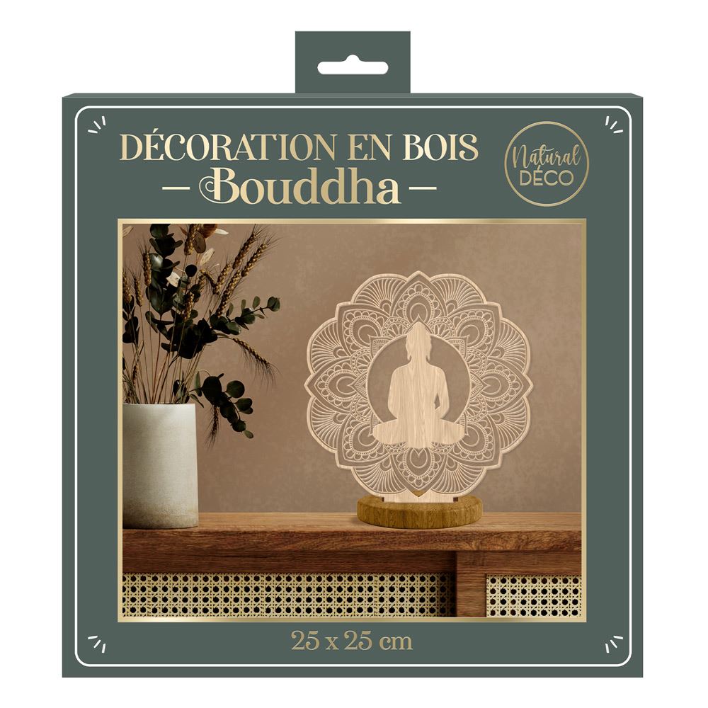 Deco bois laser a poser bouddha bois