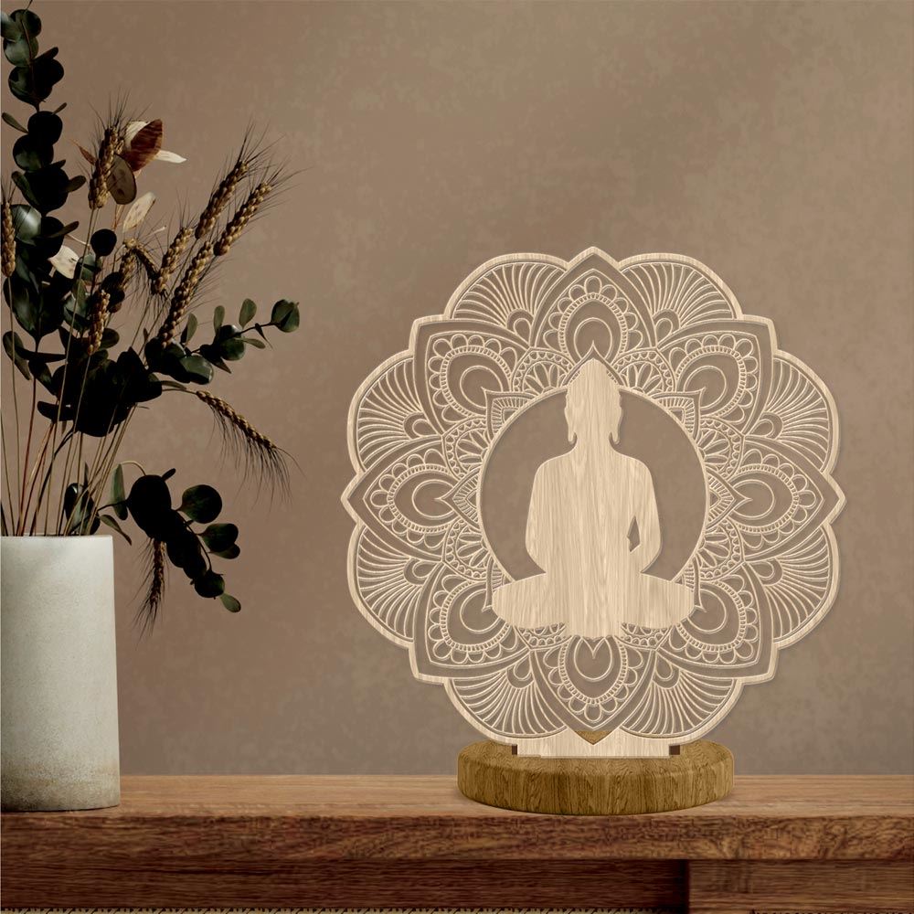 Deco bois laser a poser bouddha bois