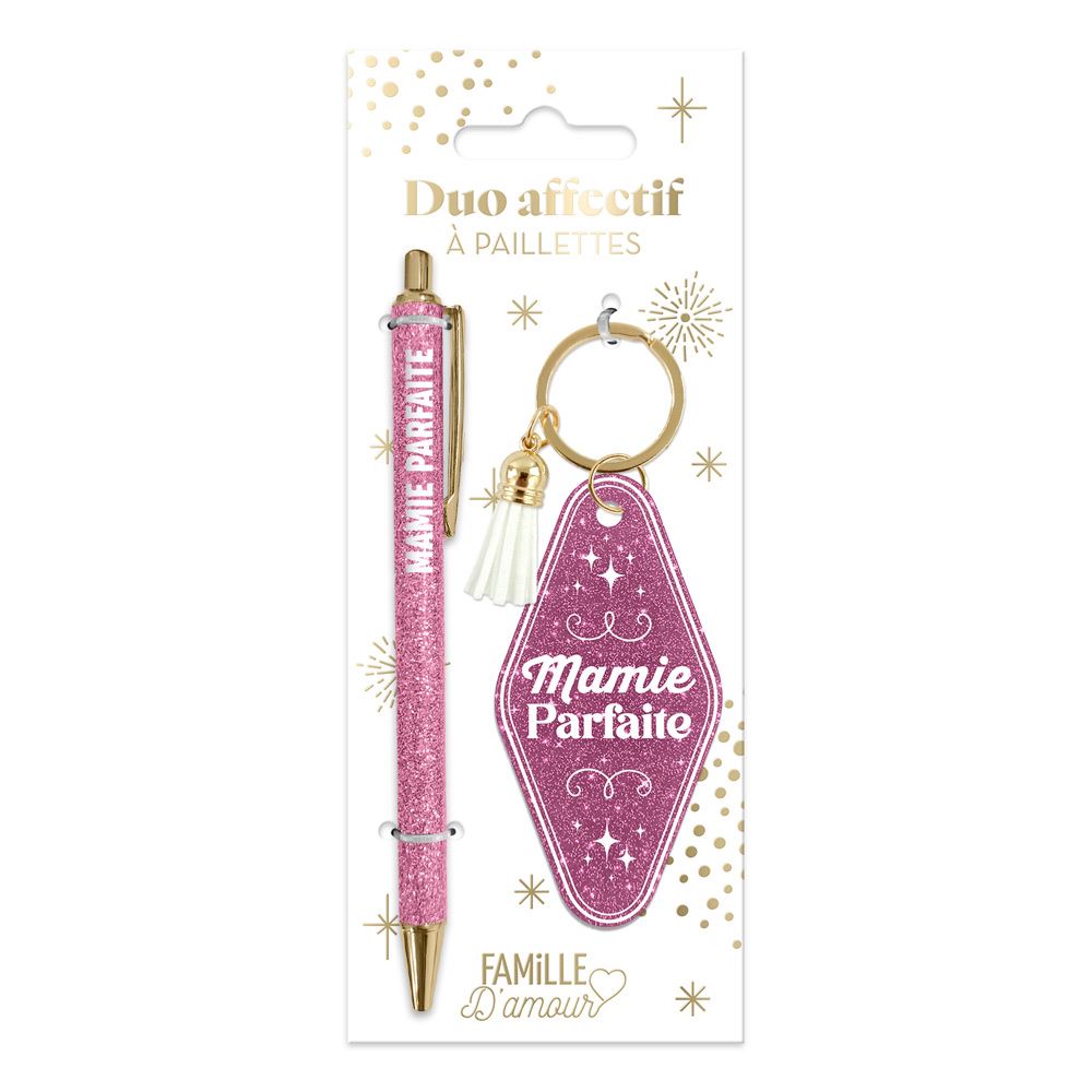 Duo paillettes porte cles motel et stylo mamie parfaite