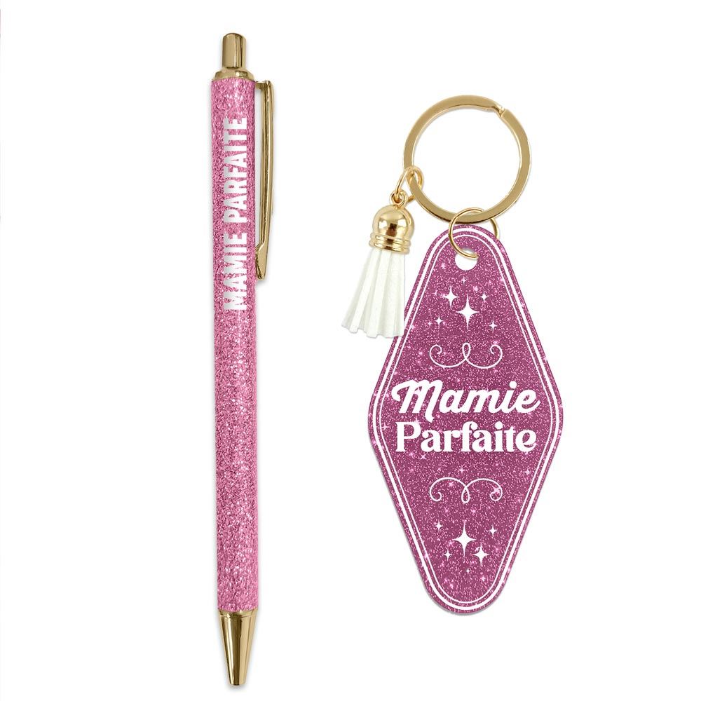 Duo paillettes porte cles motel et stylo mamie parfaite