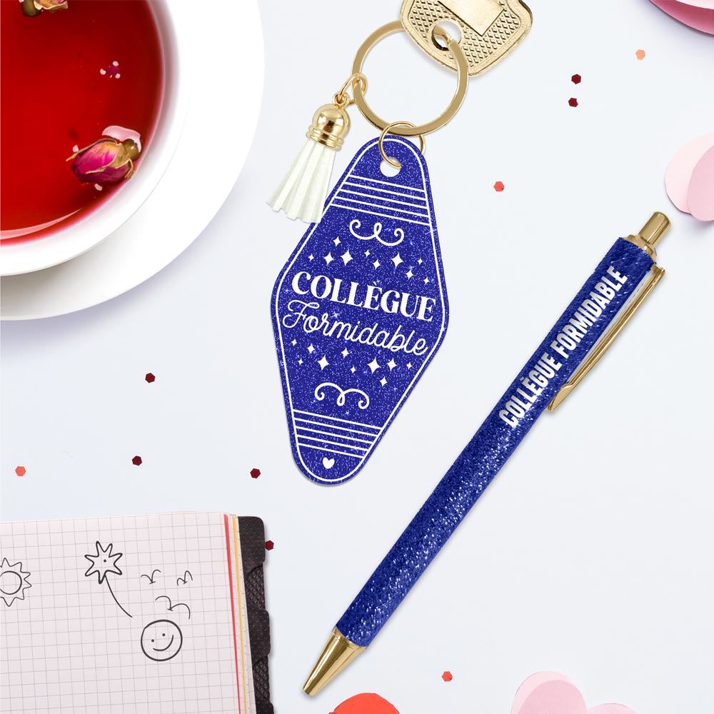 Duo paillettes porte cles motel et stylo collegue formidable