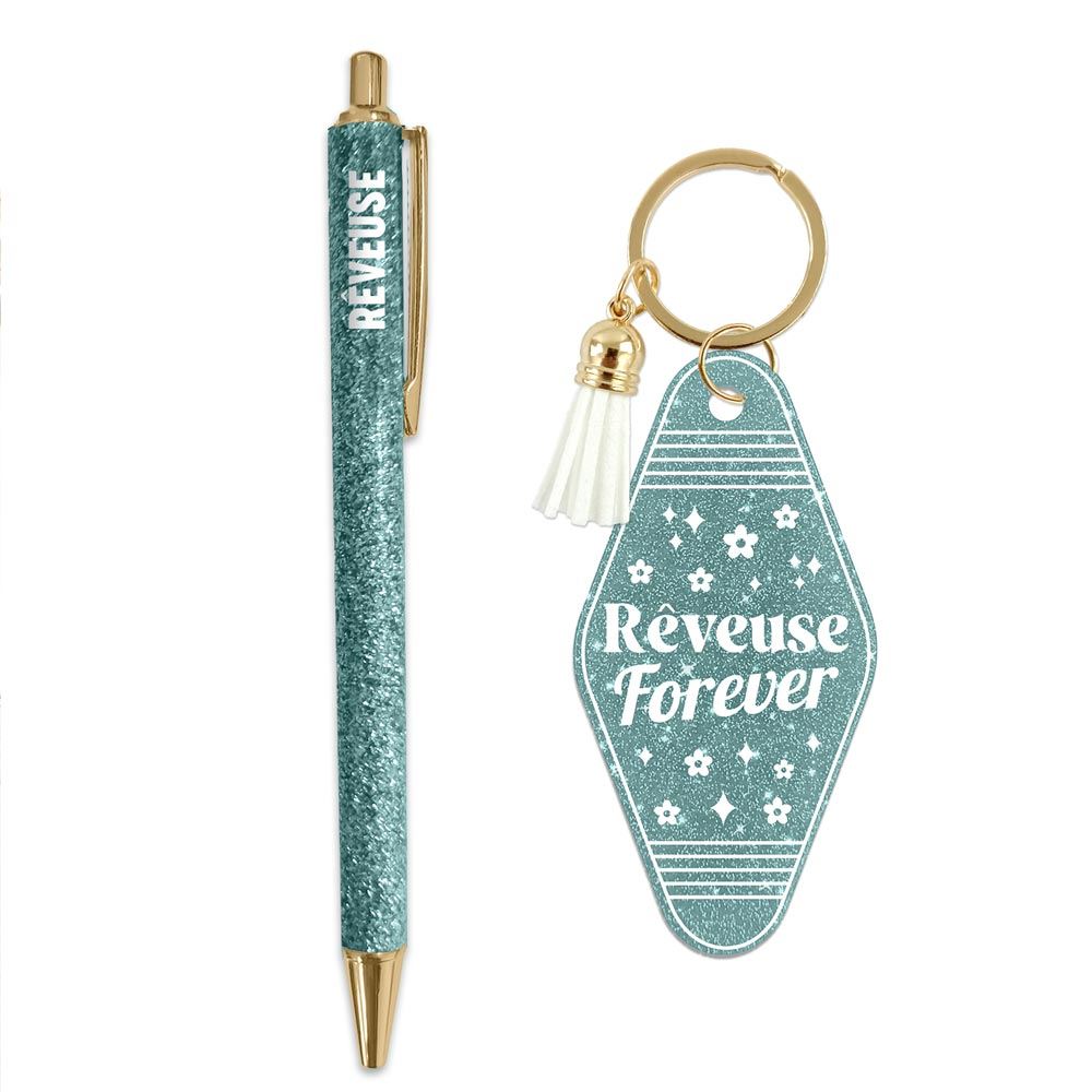 Duo paillettes porte cles motel et stylo reveuse

