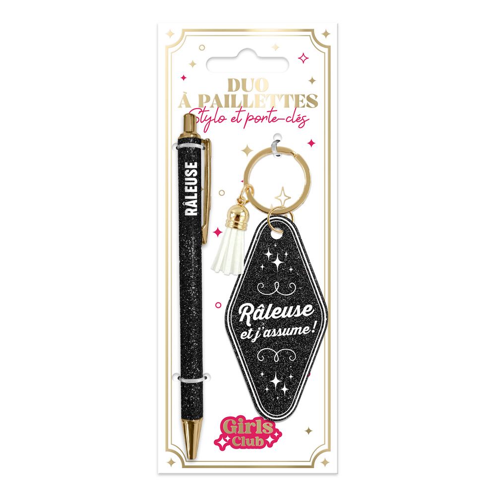 Duo paillettes porte cles motel et stylo raleuse

