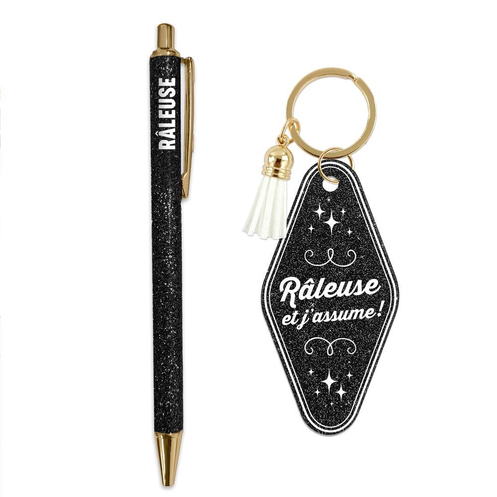 Duo paillettes porte cles motel et stylo raleuse

