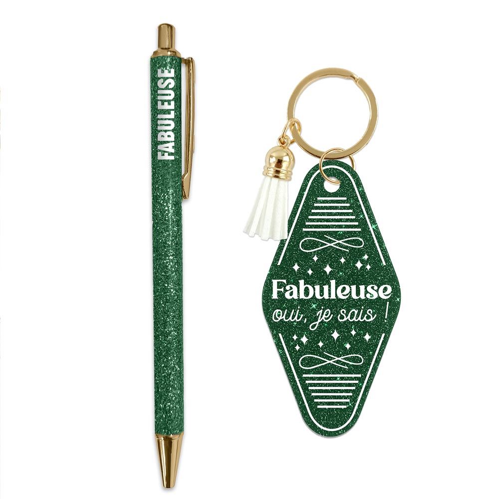Duo paillettes porte cles motel et stylo fabuleuse

