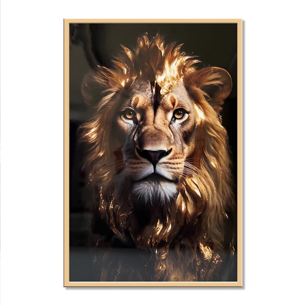 Toile effet laquee cadre en bois 40x60cm lion