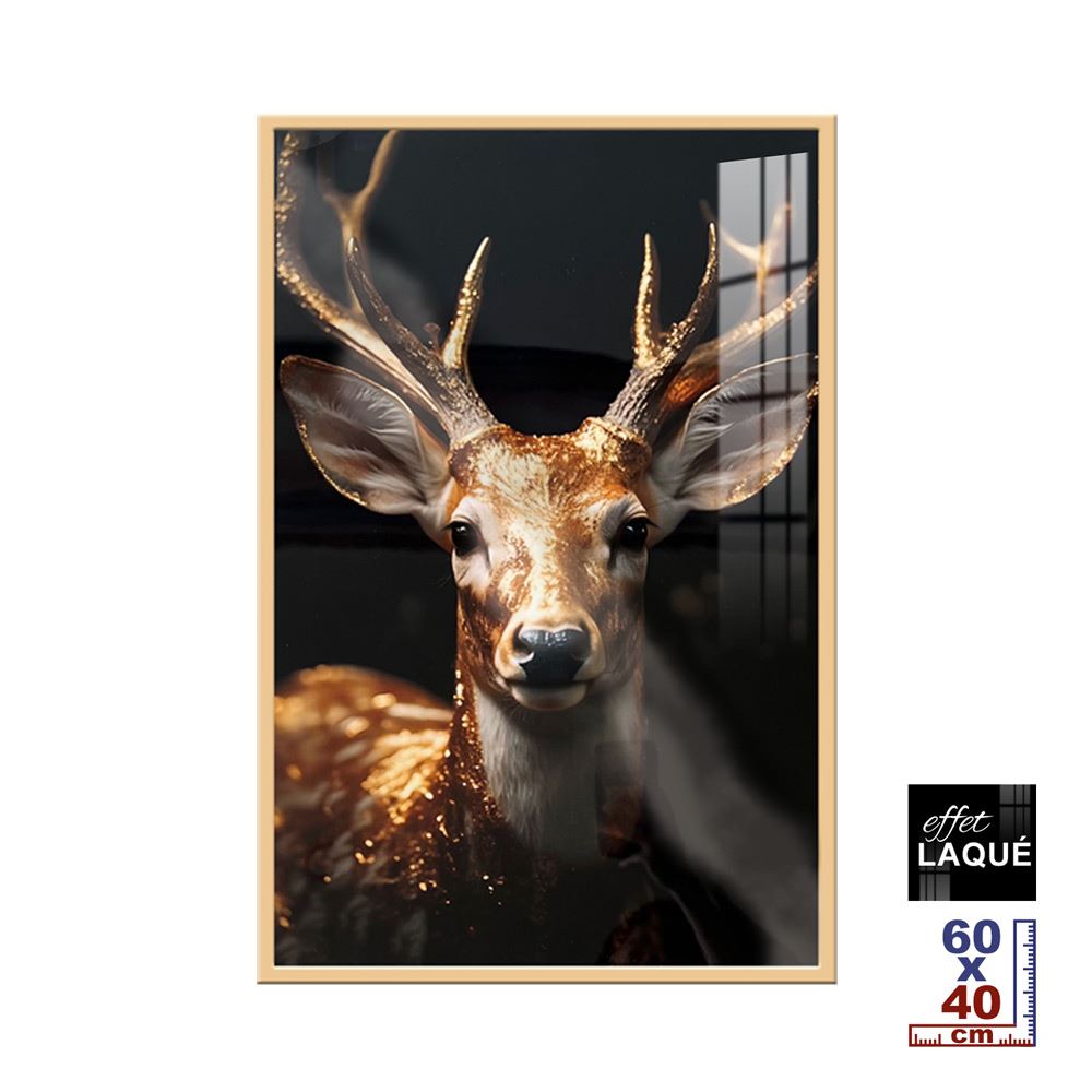 Toile effet laquee cadre en bois 40x60cm cerf