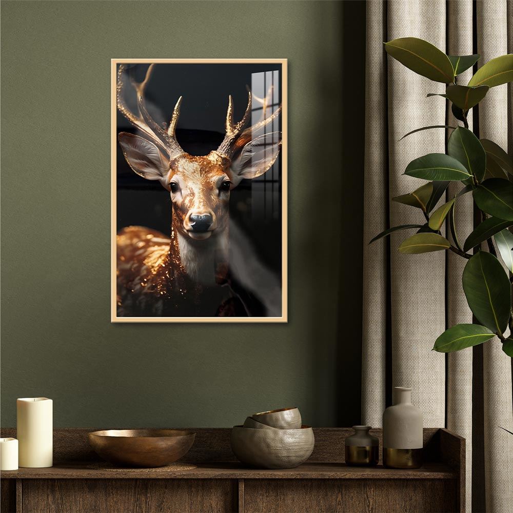 Toile effet laquee cadre en bois 40x60cm cerf