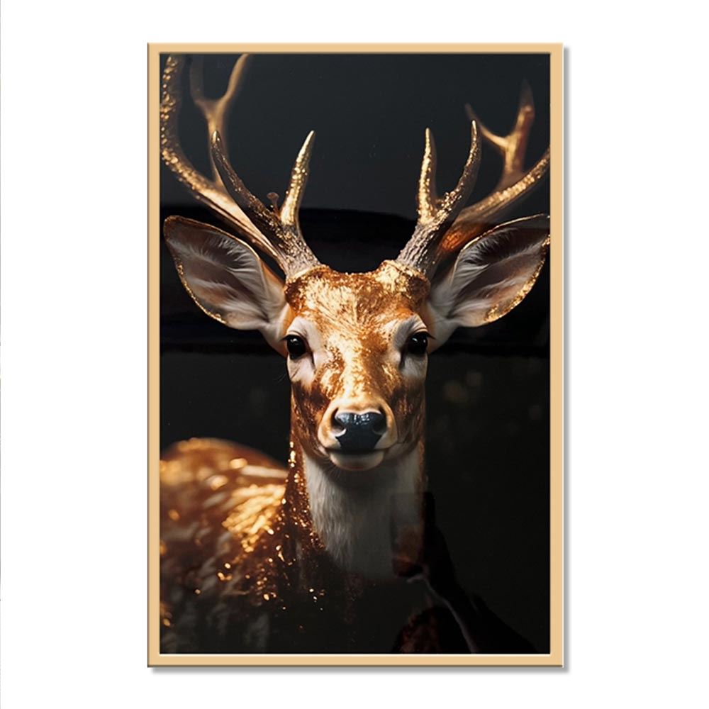 Toile effet laquee cadre en bois 40x60cm cerf