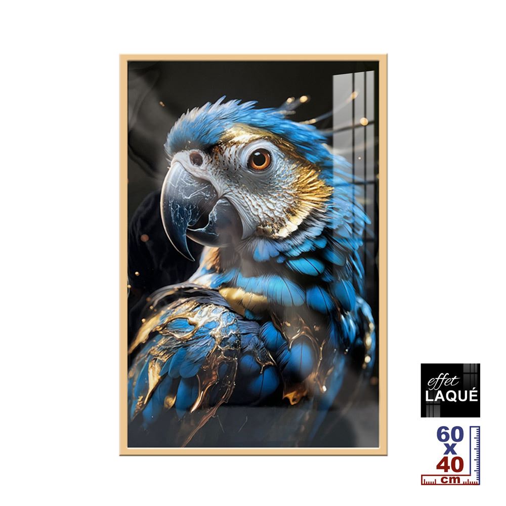 Toile effet laquee cadre en bois 40x60cm perroquet