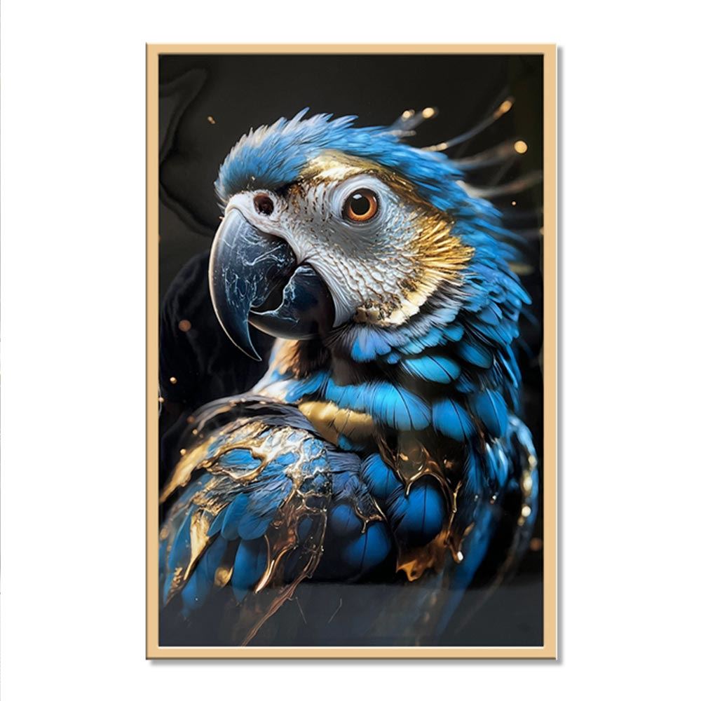 Toile effet laquee cadre en bois 40x60cm perroquet