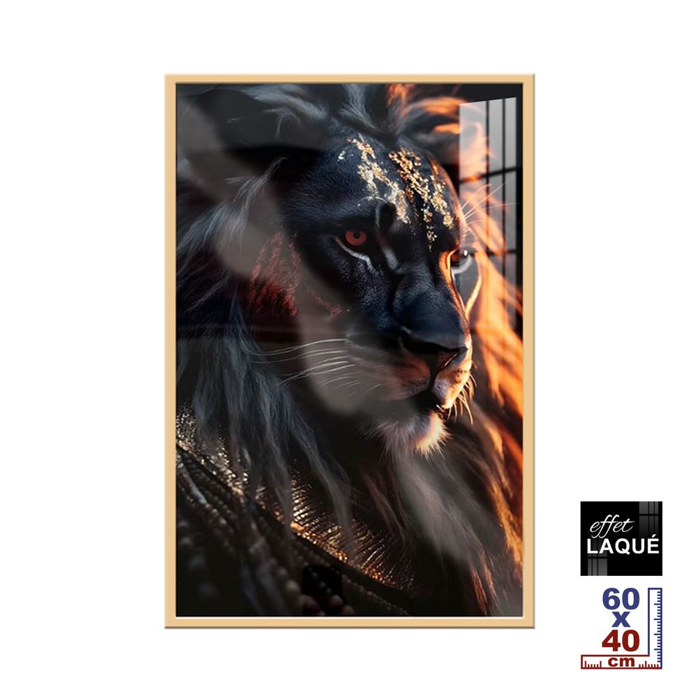 Toile effet laquee cadre en bois 40x60cm lion profil