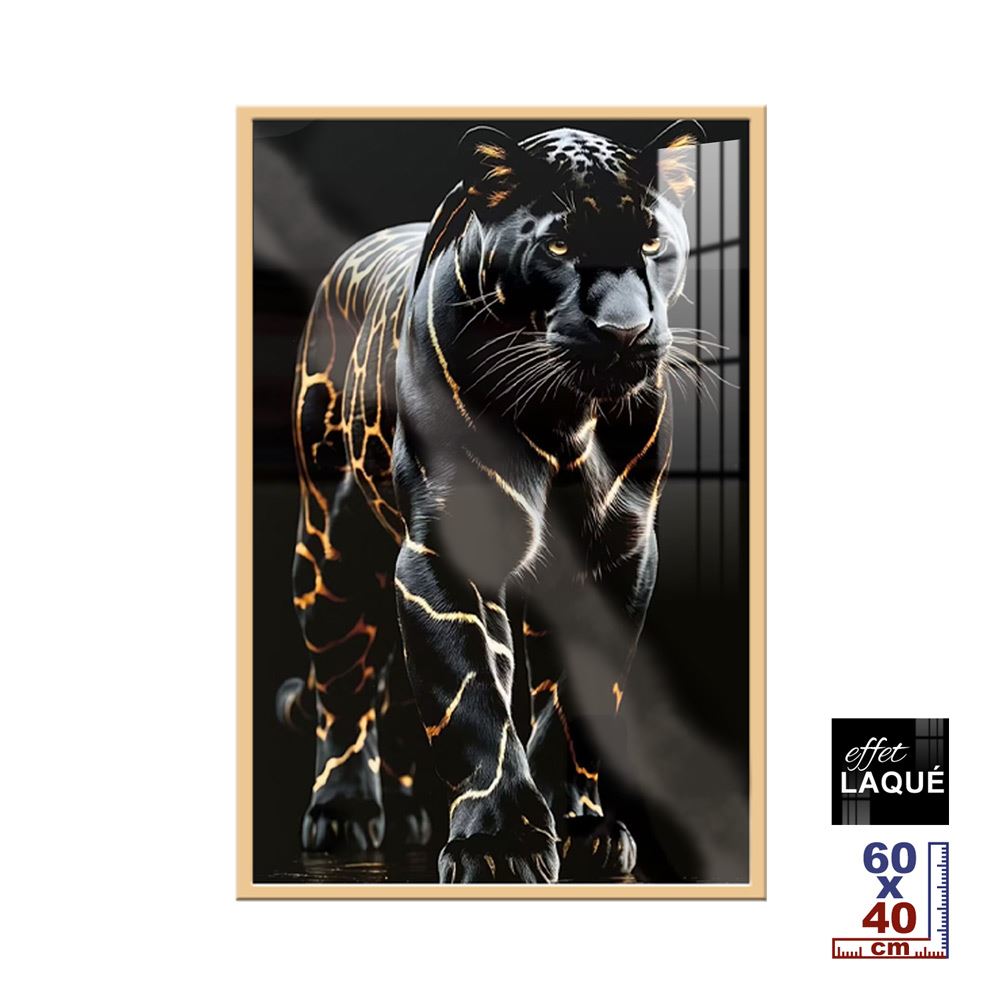 Toile effet laquee cadre en bois 40x60cm panthere