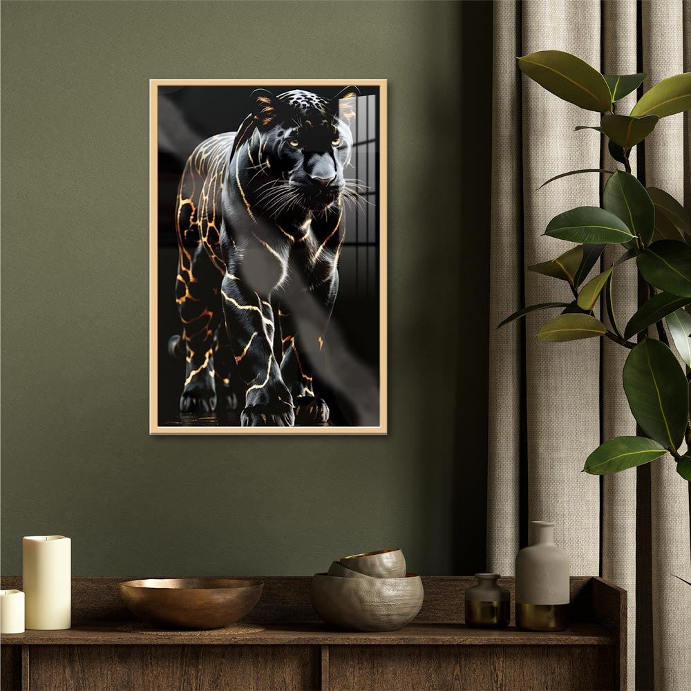Toile effet laquee cadre en bois 40x60cm panthere