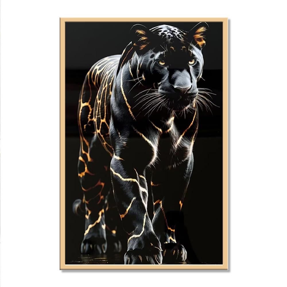 Toile effet laquee cadre en bois 40x60cm panthere