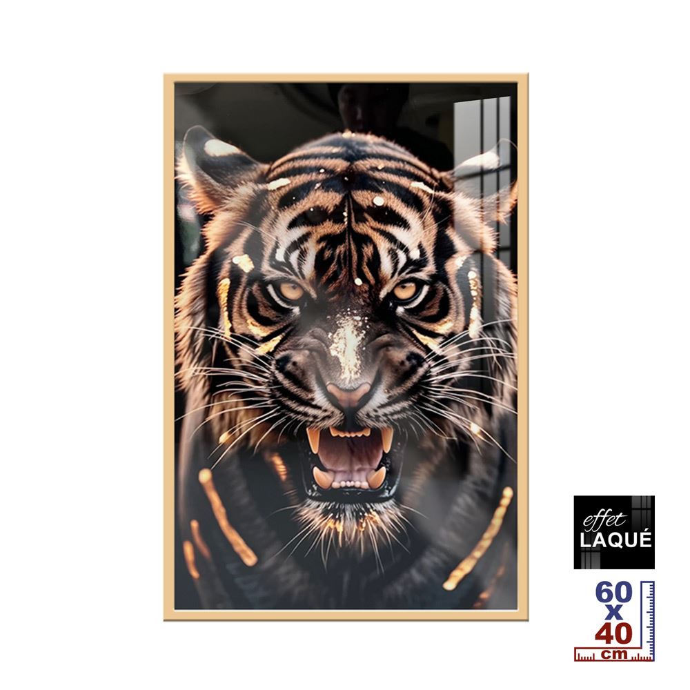 Toile effet laquee cadre en bois 40x60cm tigre
