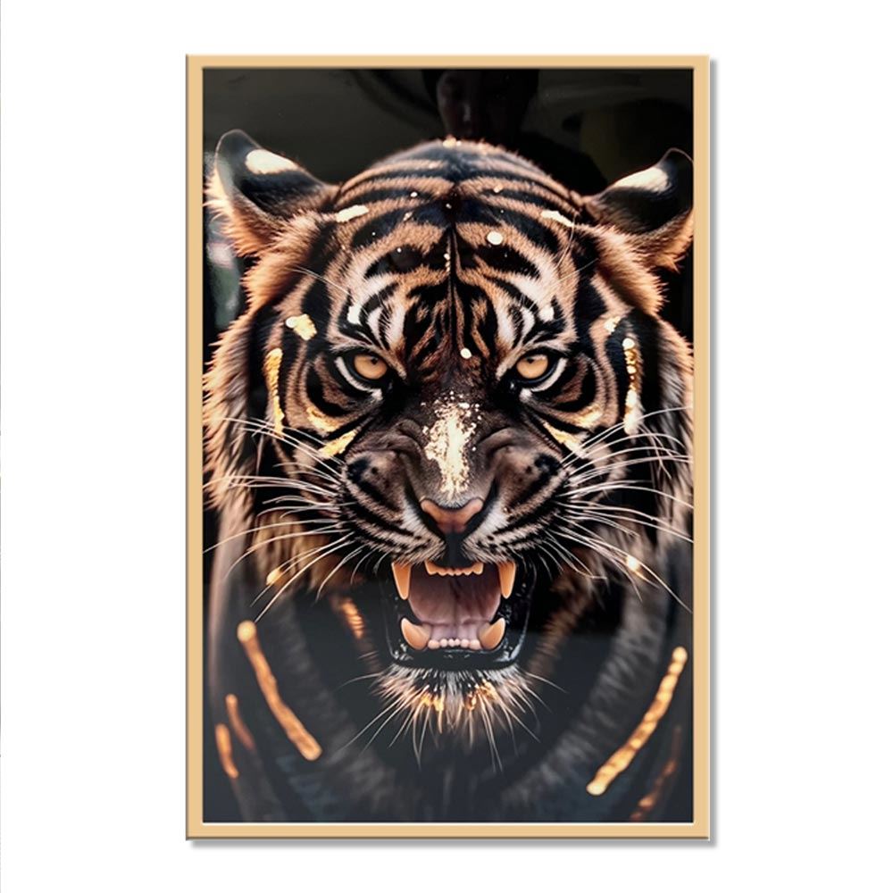 Toile effet laquee cadre en bois 40x60cm tigre