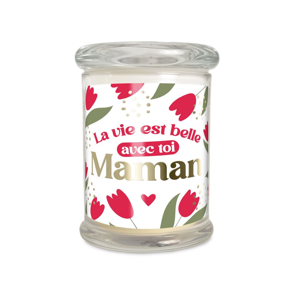 Bougie verre coton la vie est belle avec toi maman