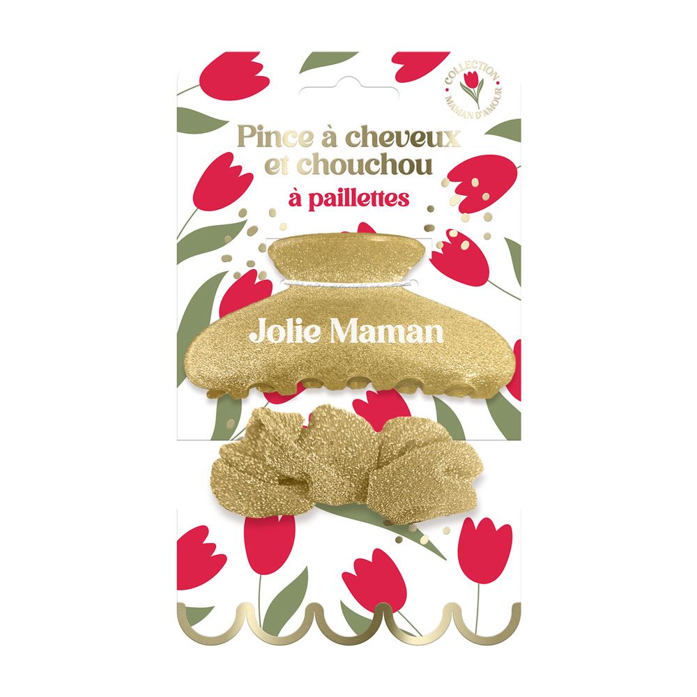 Pince cheveux et chouchou a pailletttes maman