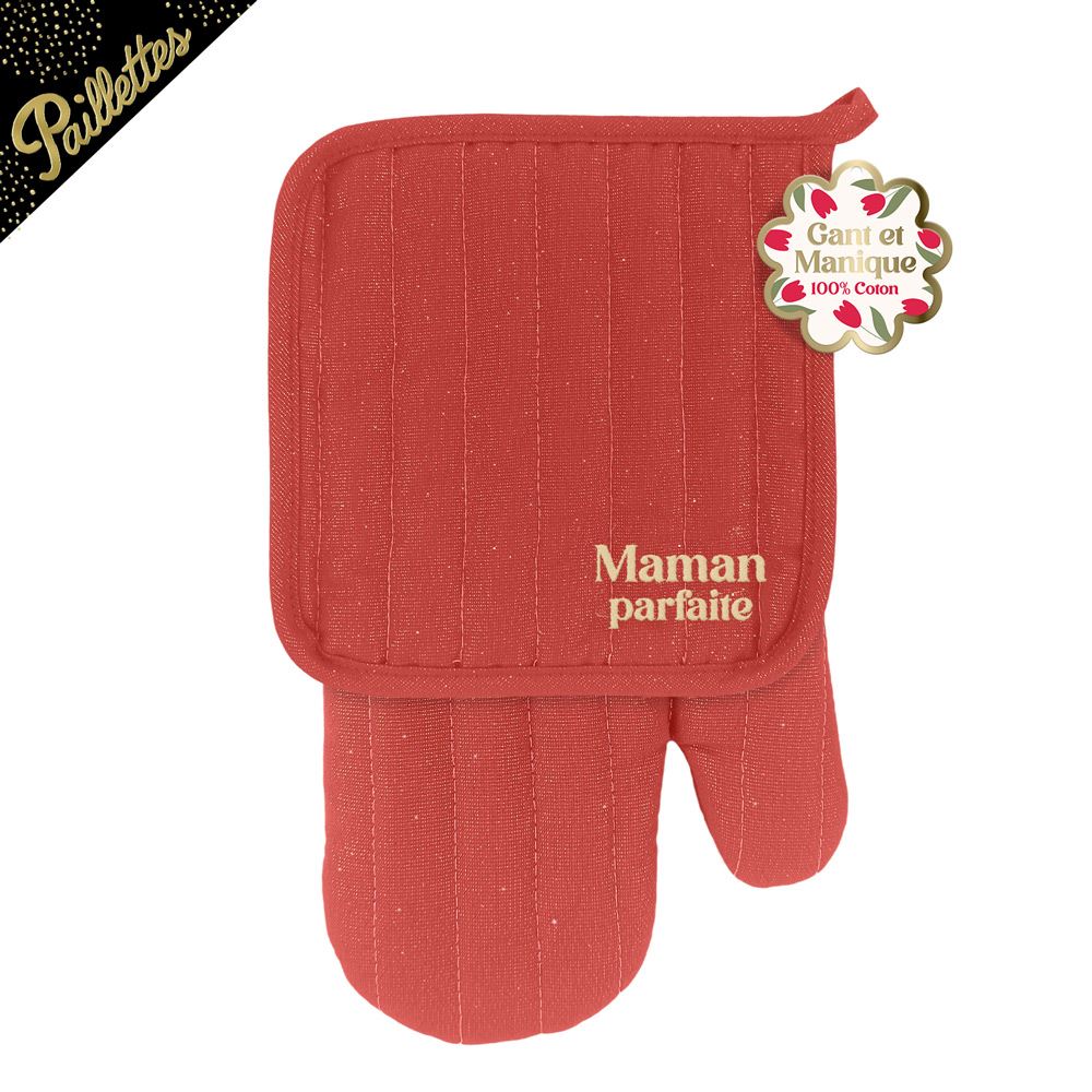 Set gant et maniques brodes a paillettes maman parfaite