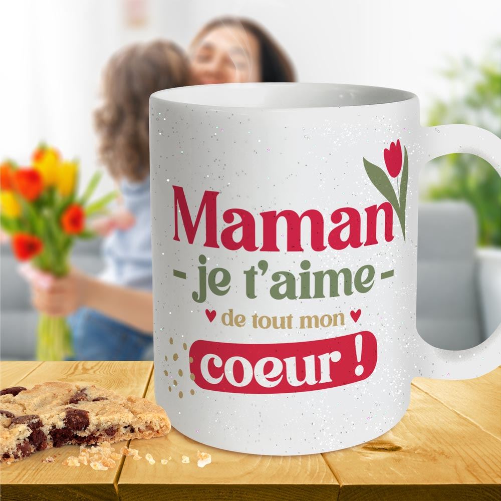Mug paillettes maman je t aime