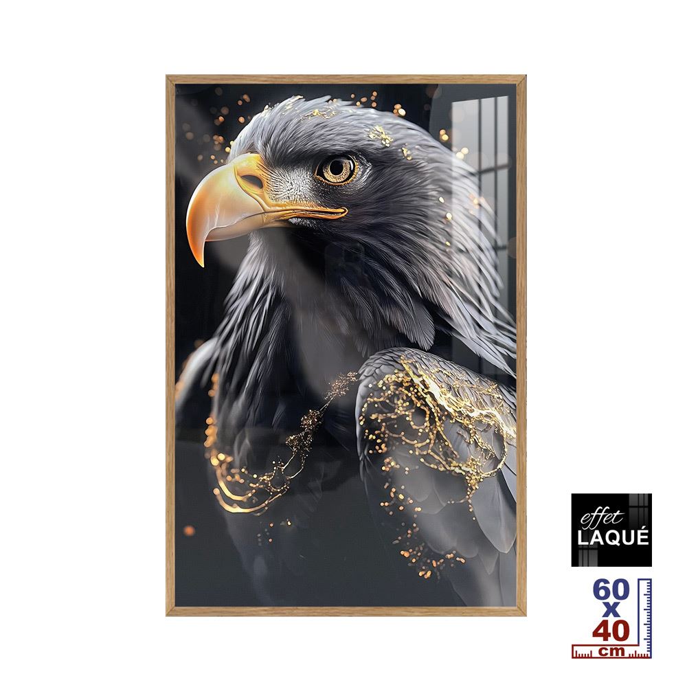 Toile effet laquee cadre en bois 40x60cm aigle