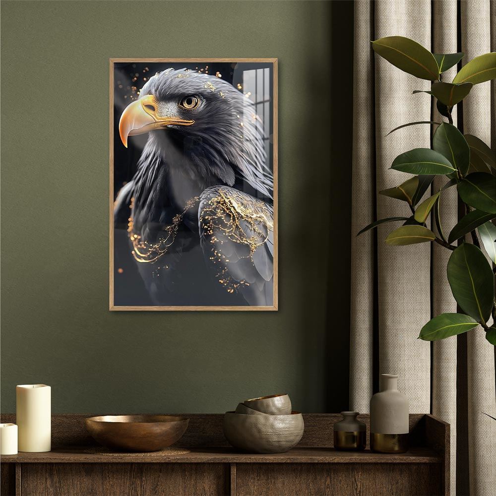 Toile effet laquee cadre en bois 40x60cm aigle