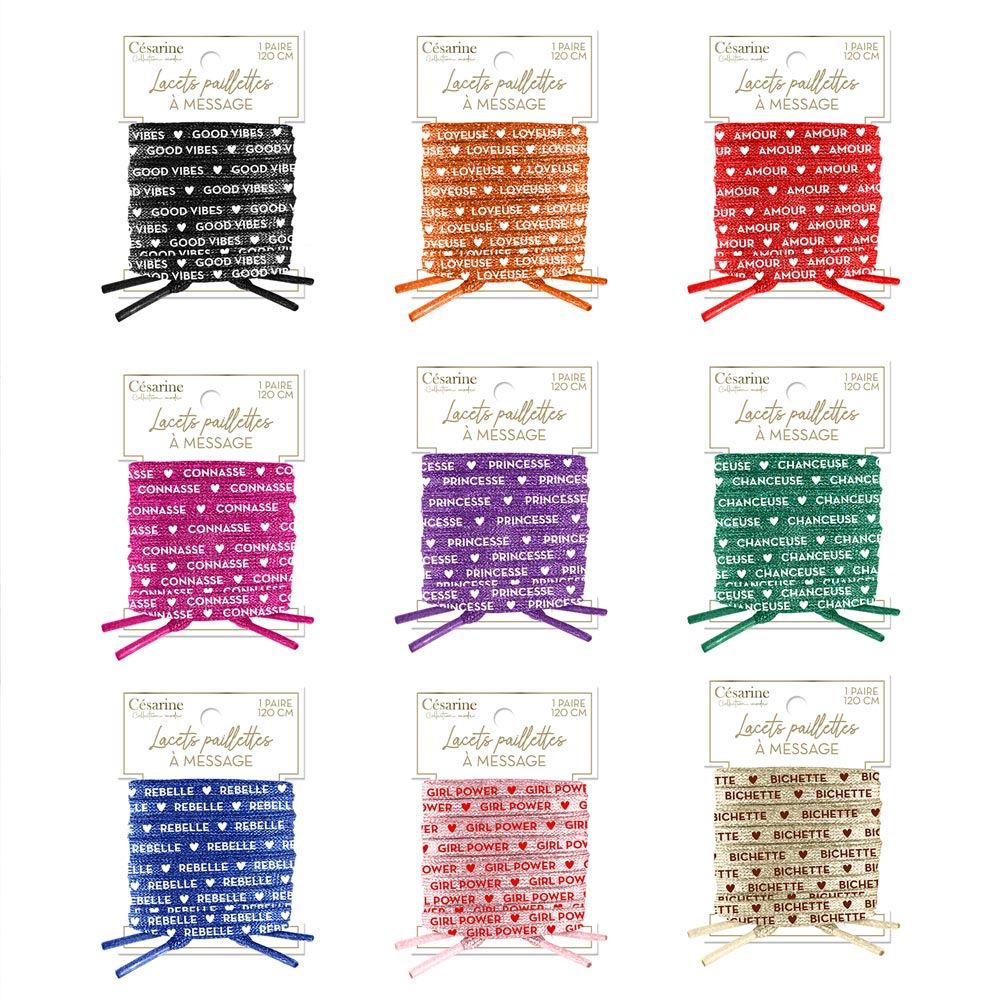 Display lacets a paillettes message 9 mods /90pcs