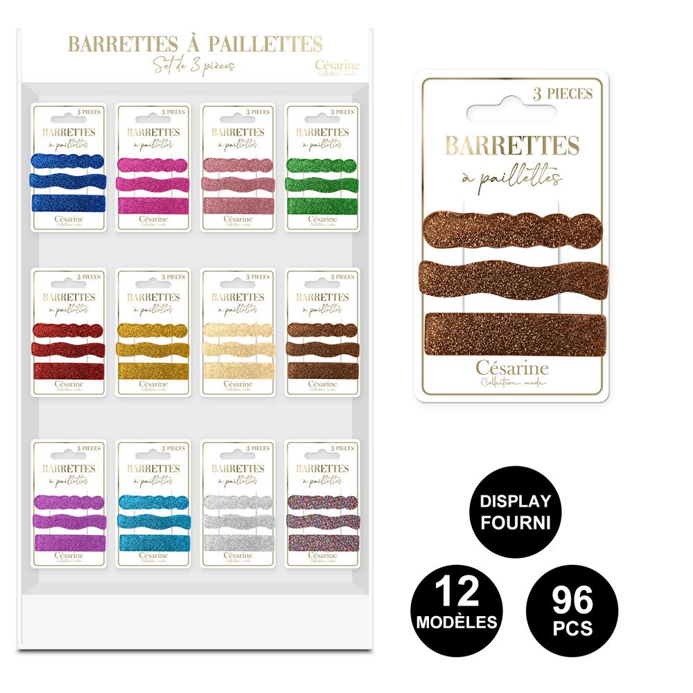 Display barrettes a paillettes 3pcs