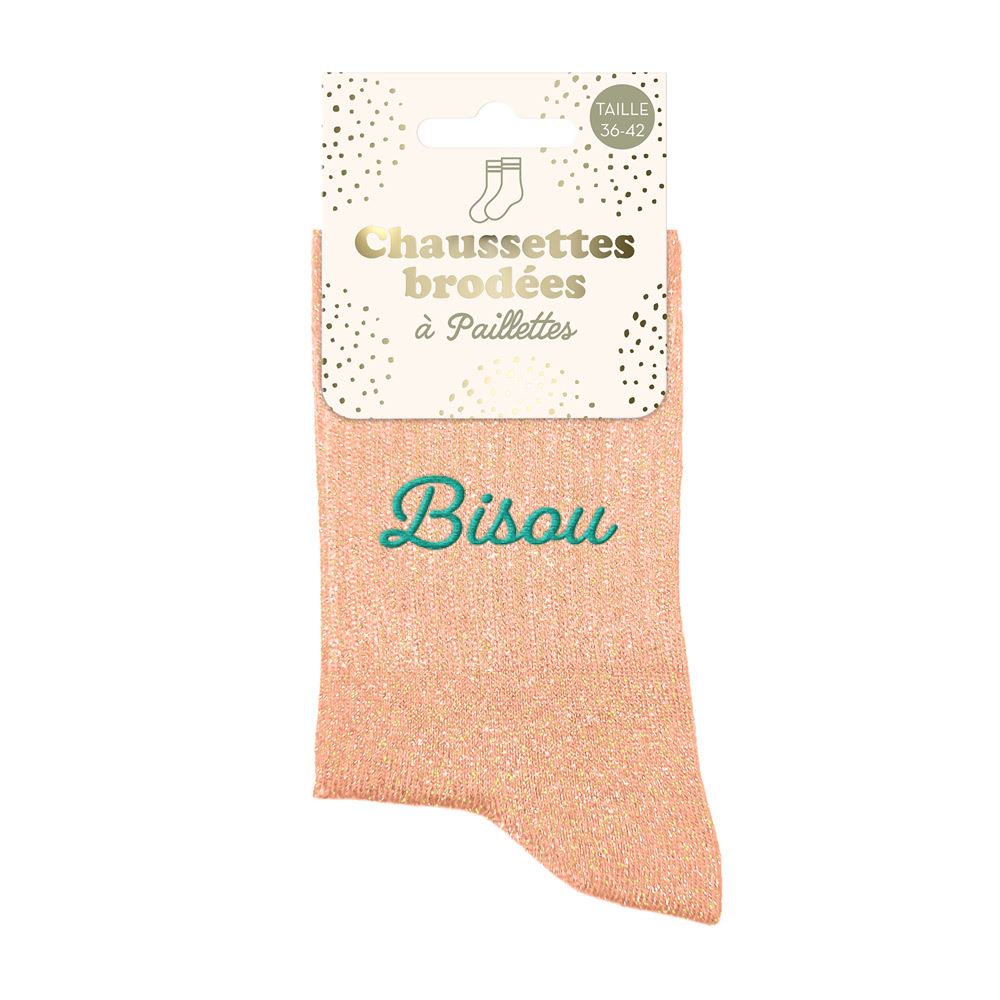 Chaussettes paillettes brodees bisou