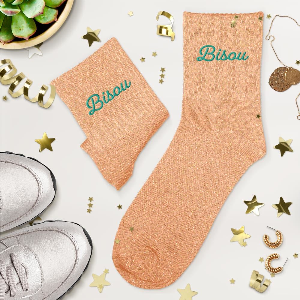 Chaussettes paillettes brodees bisou