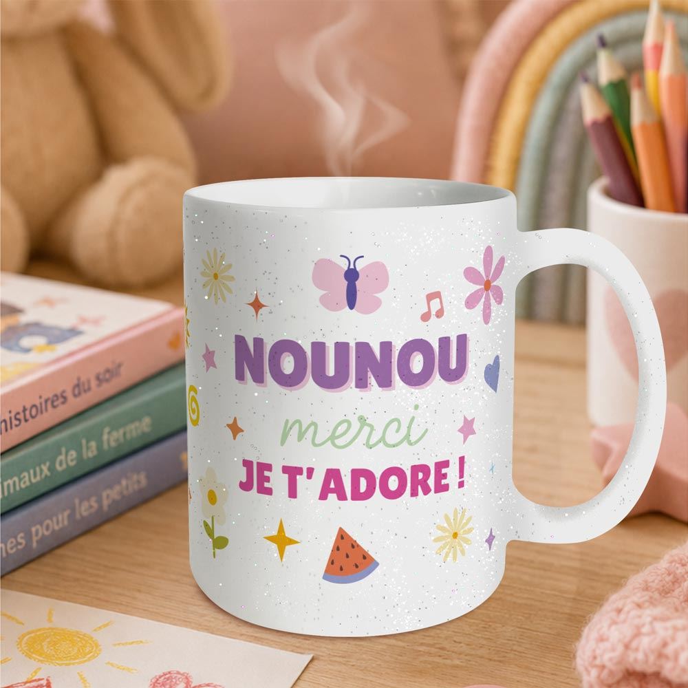 Mug a paillettes nounou merci je t adore