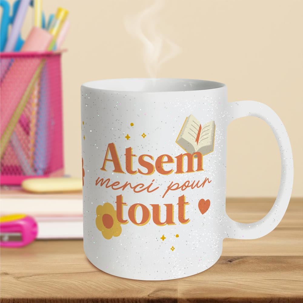 Mug paillettes atsem merci pour tout