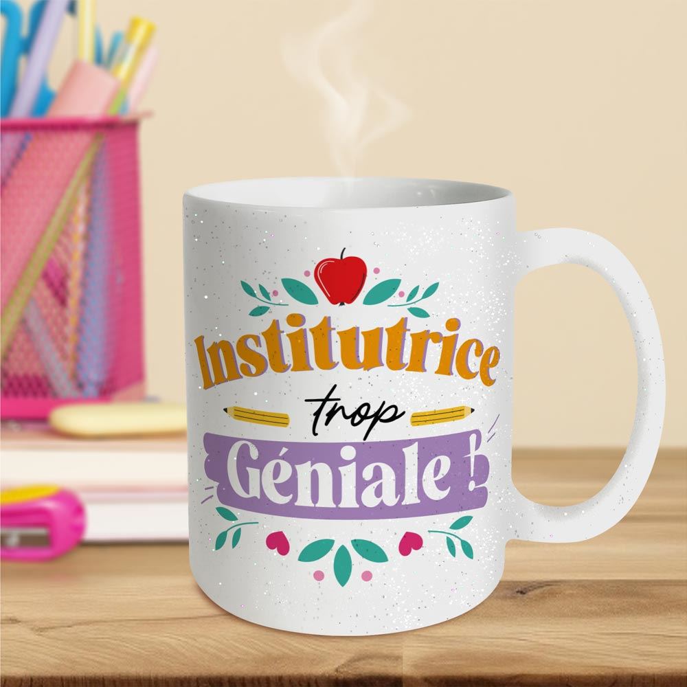 Mug paillettes institutrice geniale