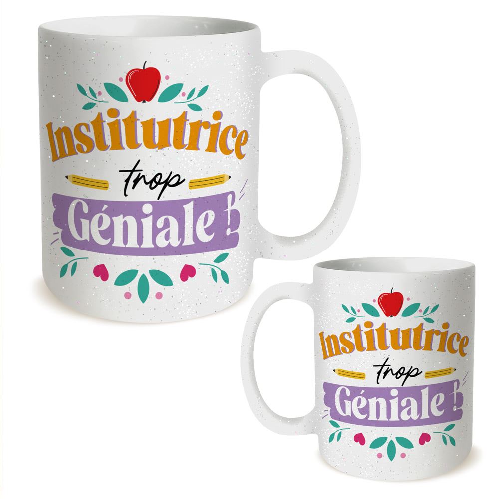 Mug paillettes institutrice geniale