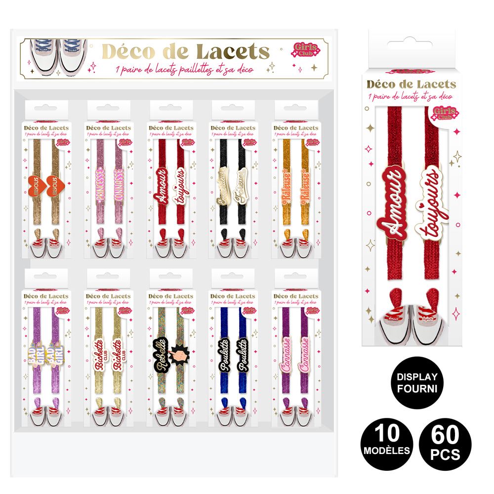 Display decorations lacets paillettes 10mods /60pcs