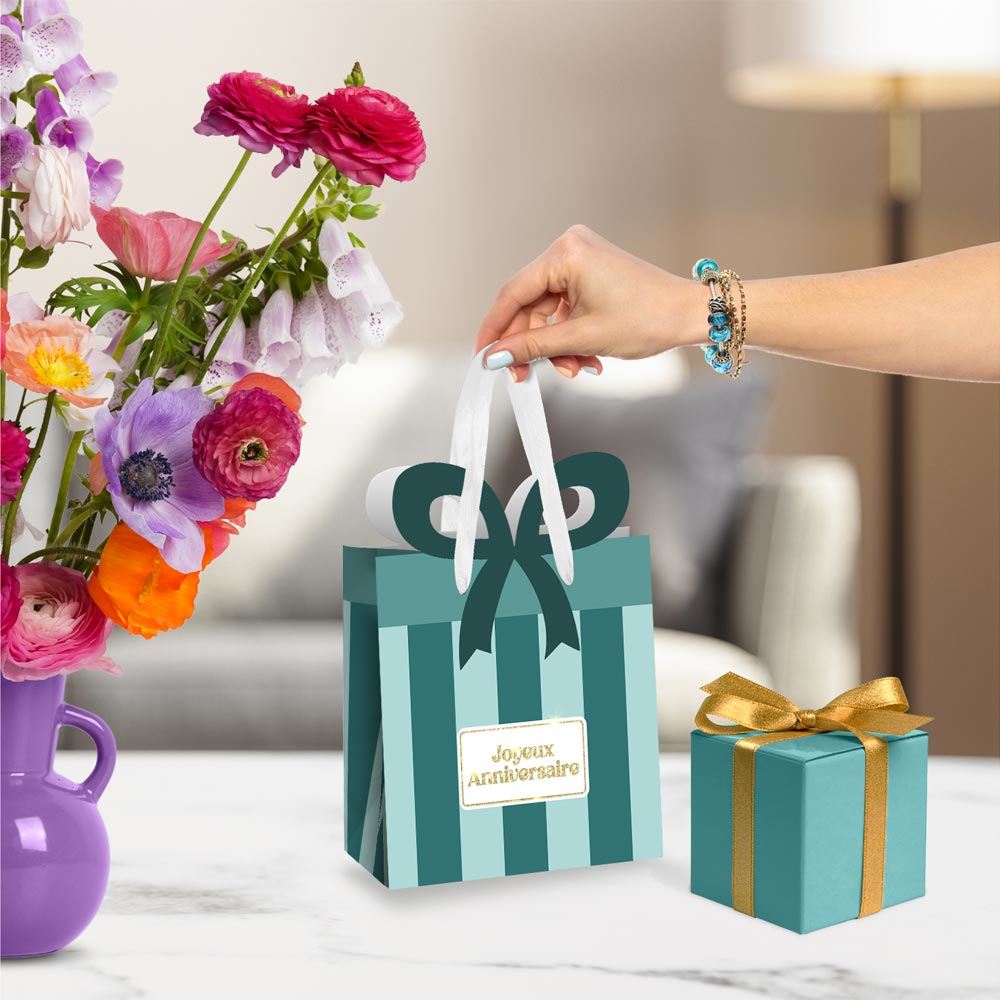 Pochette cadeau anniversaire nŒud pm
