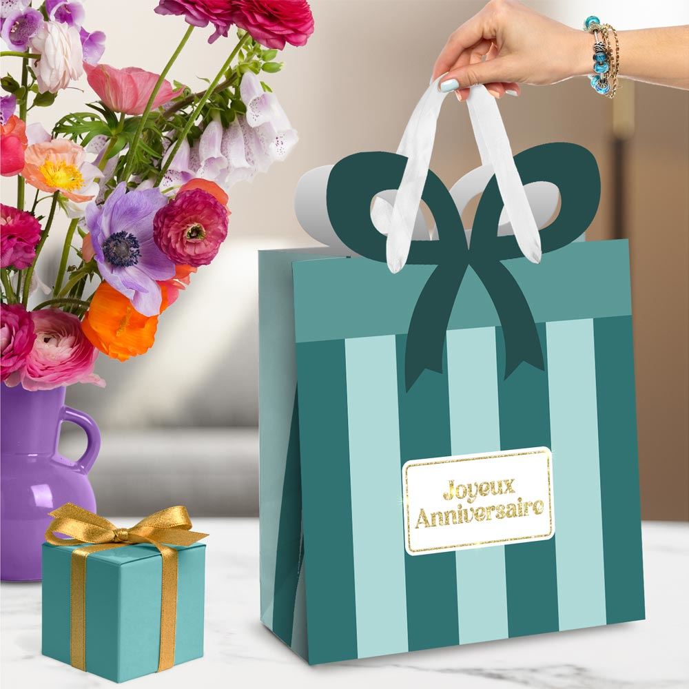 Pochette cadeau anniversaire nŒud gm

