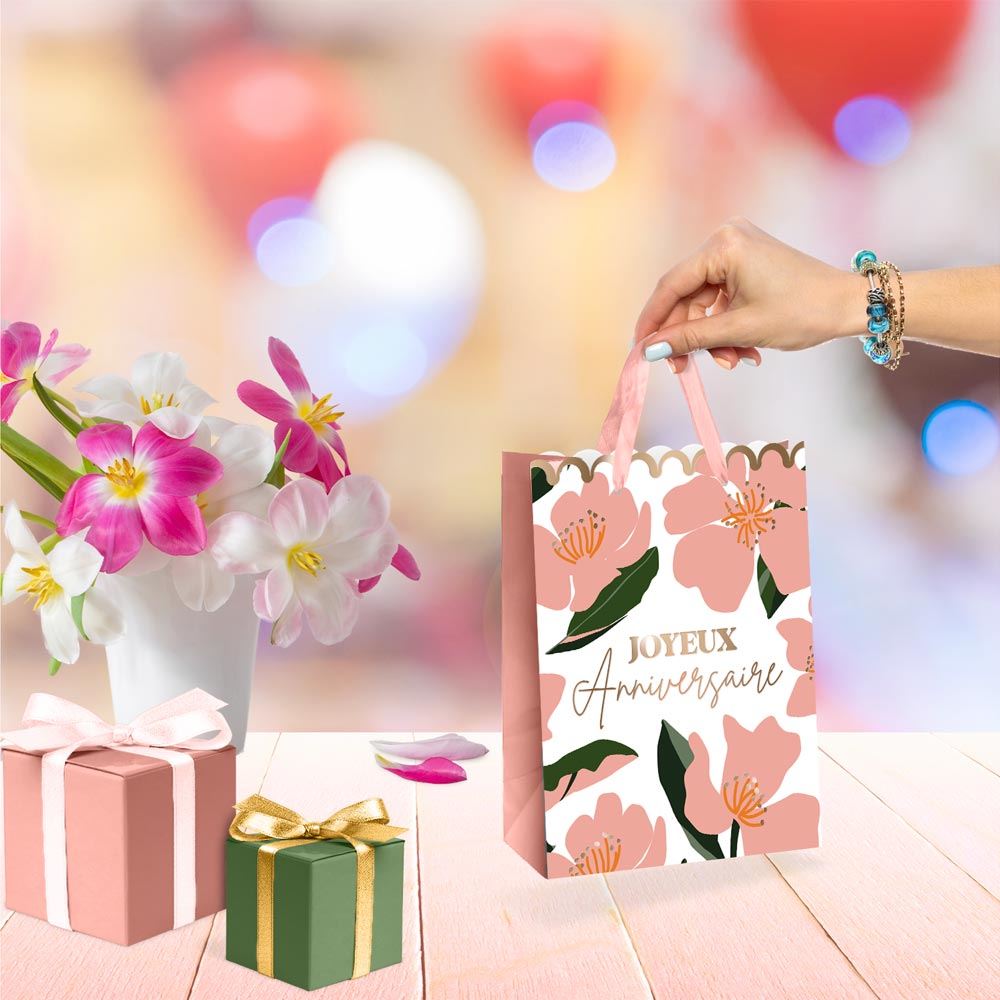 Pochette cadeau anniversaire fleur pm

