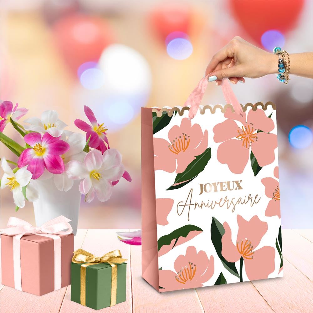 Pochette cadeau anniversaire fleur mm
