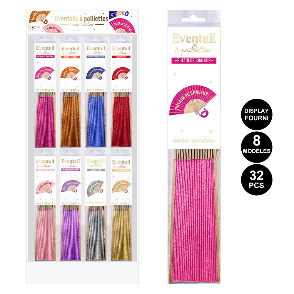 Display eventails paillettes textes 8mods /32pcs