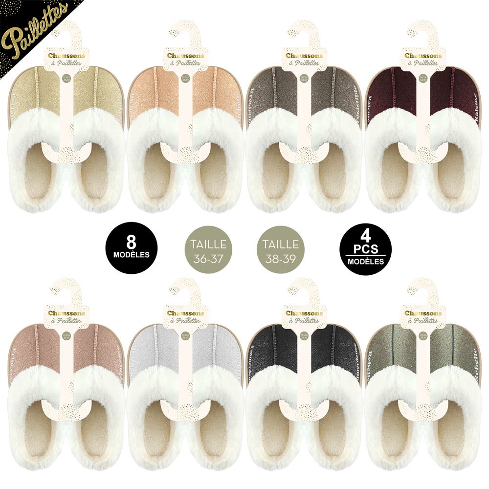 Chaussons a paillettes ass t36-37/38-39 8mods /32pcs