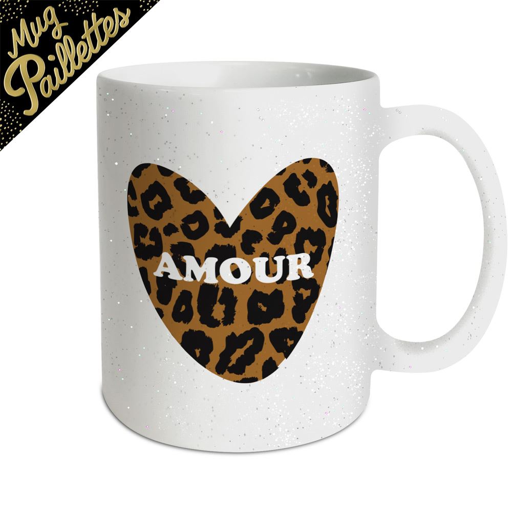Mug a paillettes leopard amour