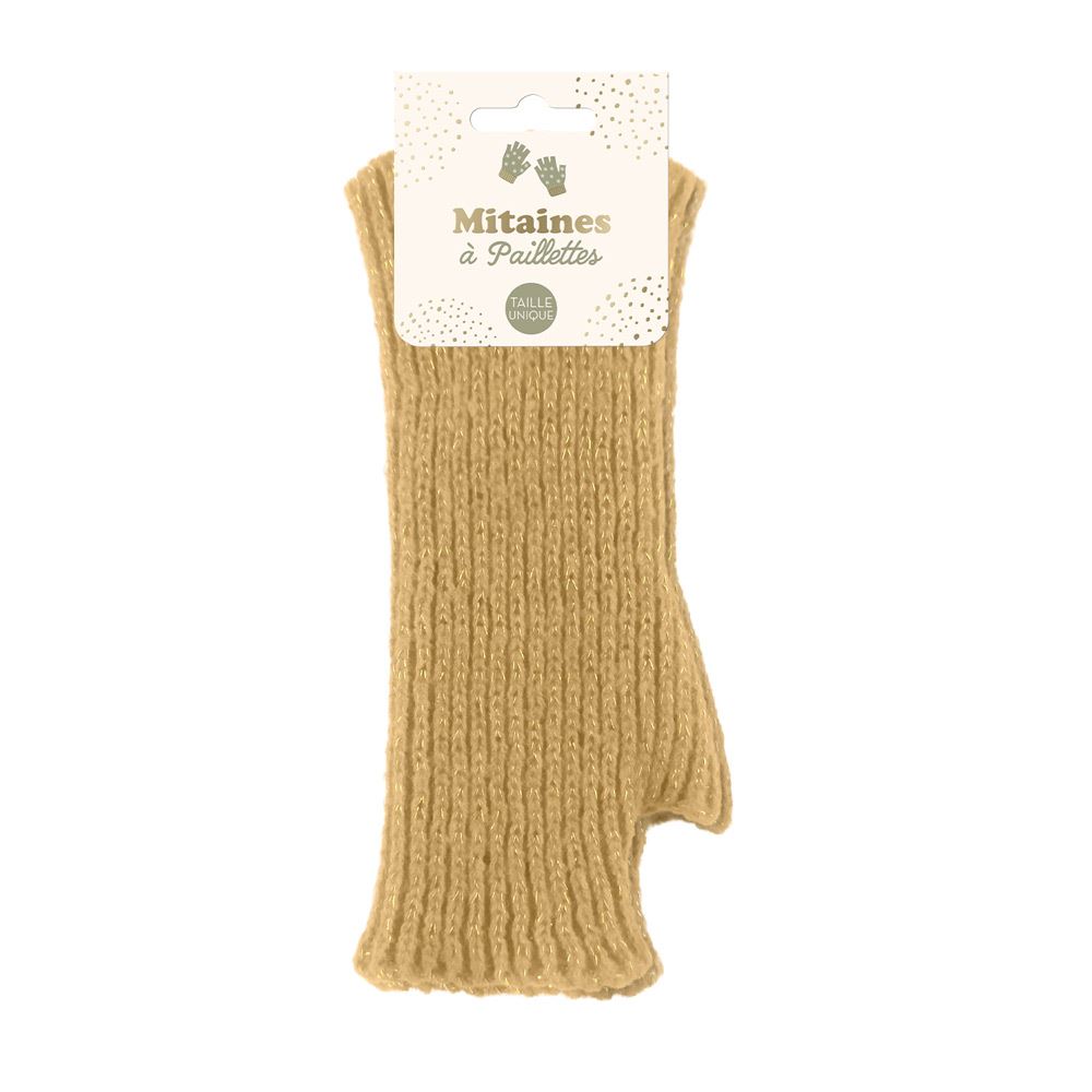 Mitaines hiver a paillettes beige