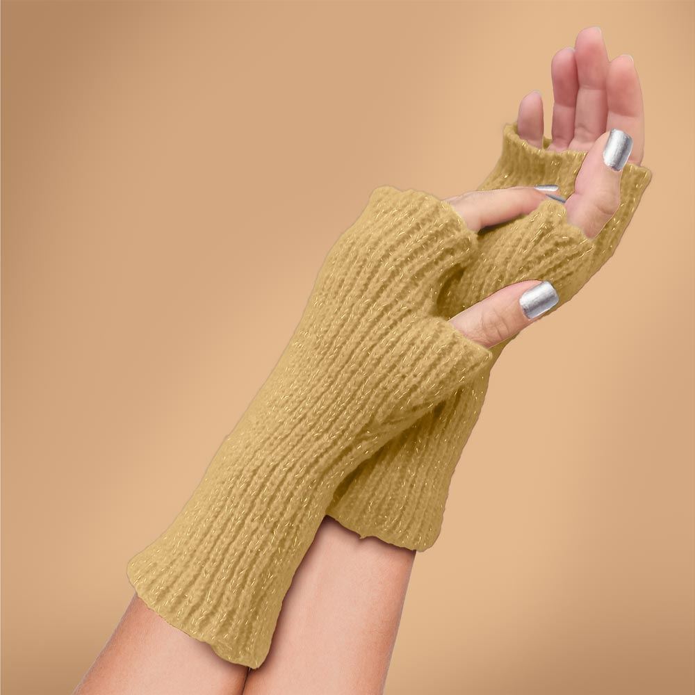 Mitaines hiver a paillettes beige
