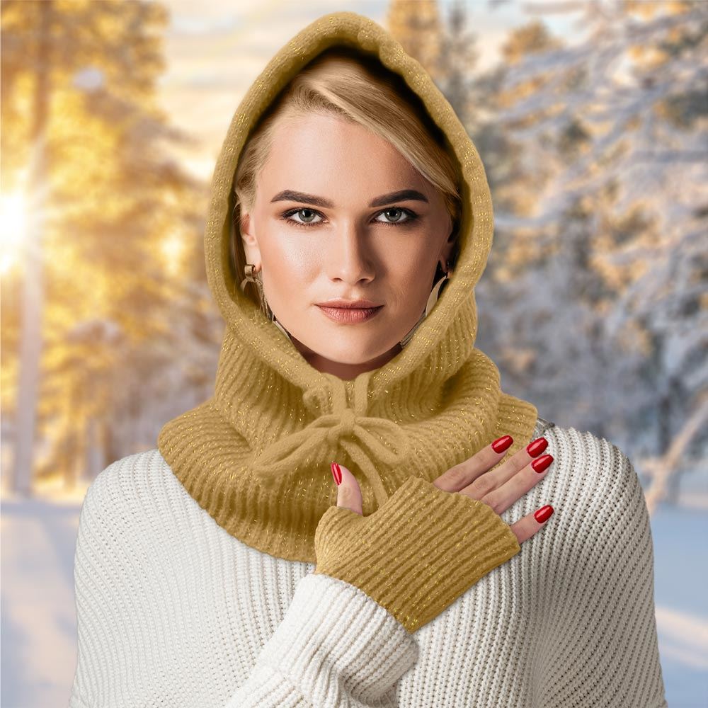 Cagoule hiver a paillettes beige