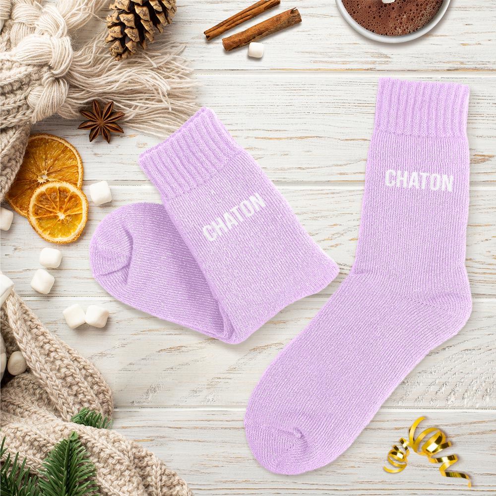 Chaussettes hiver a paillettes chaton