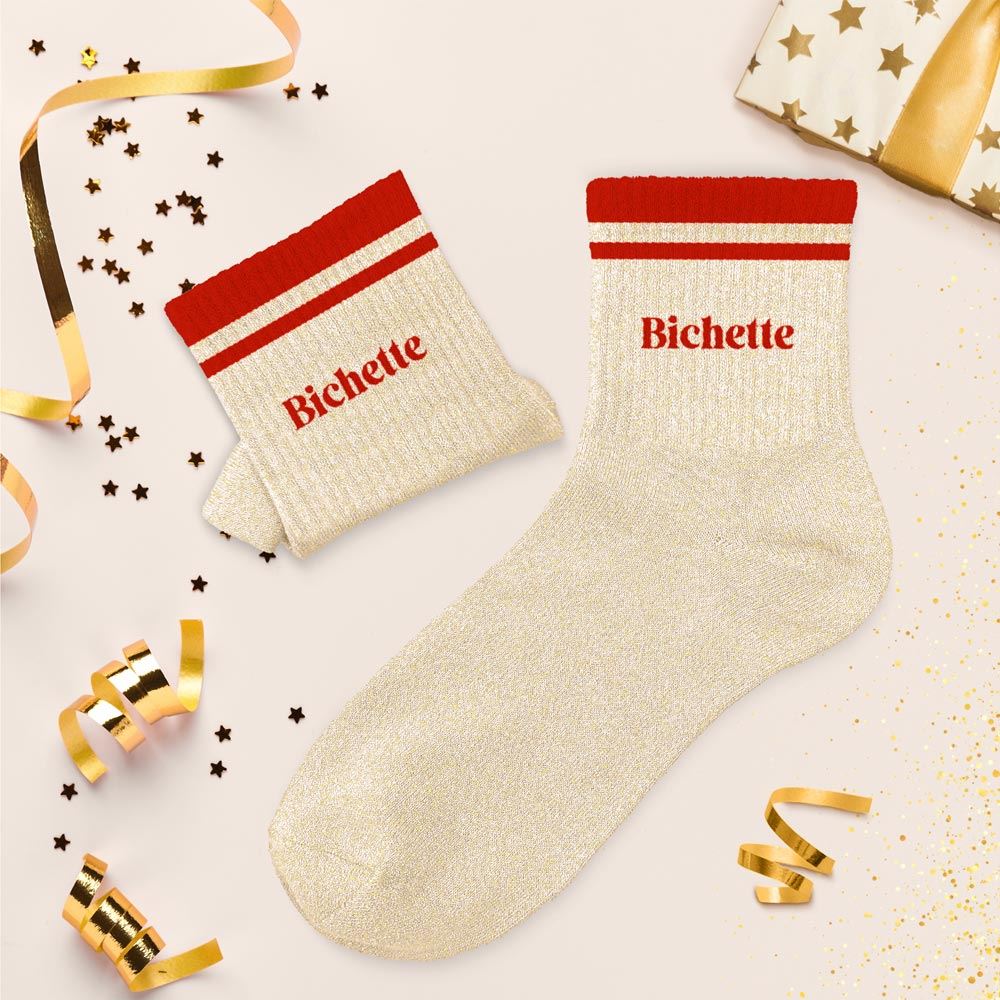Chaussettes paillettes a bandes bichette