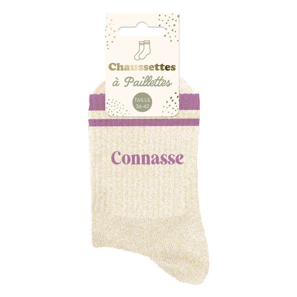 Chaussettes paillettes a bandes connasse